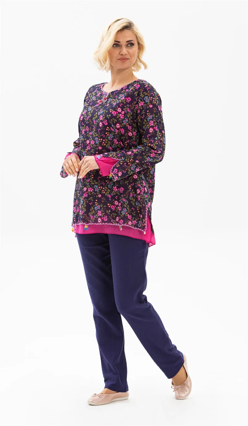 اليش شيل بيزي Long Sleeve Ceyda Voile Blouse Dark Purple 6169