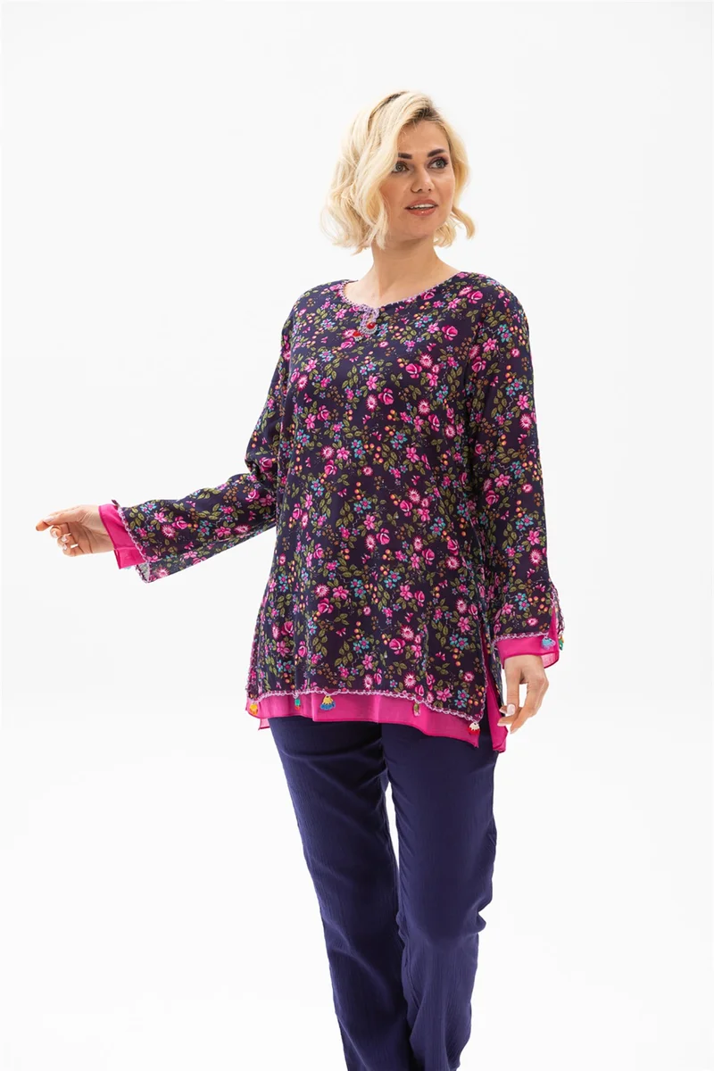 اليش شيل بيزي Long Sleeve Ceyda Voile Blouse Dark Purple 6169