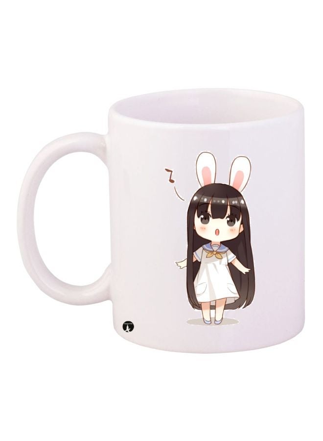 RYN Anime Girl Printed Coffee Mug White/Beige/Black 11ounce