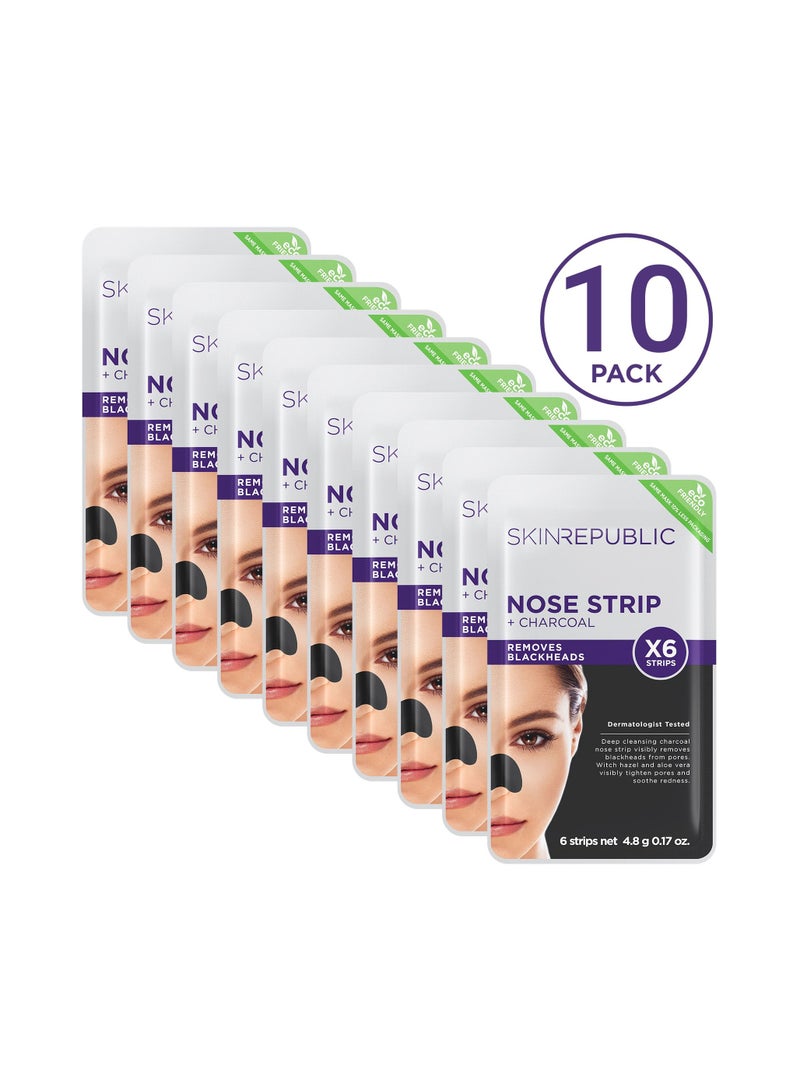 SKIN REPUBLIC Charcoal Nose Strips – Blackhead Remover with Witch Hazel & Aloe Vera, Deep Cleansing Pore Treatment for Oily & Acne-Prone Skin (60 Strips) - Image 1