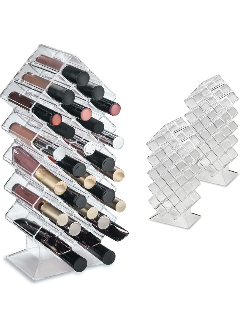 BY ALEGORY byAlegory (Set Of 2) Acrylic Lip Gloss Makeup Organizer 28 Space Storage w/Deep Slots Designed To Stand Lay Flat & Be Stacked Refillable Cosmetic Container - Clear 