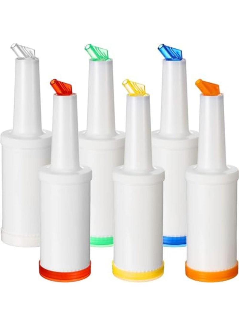 SYOSI 6 Pack Colorful Juice Pouring Bottles, Fruit Juice and Liquor Pour Bottles, 34 oz Plastic Juice Dispensers, Bar Supplies Pour Bottles for Bar, Home, Kitchen Party Supplies Liquor Juice Store(6 Colors) - Image 1