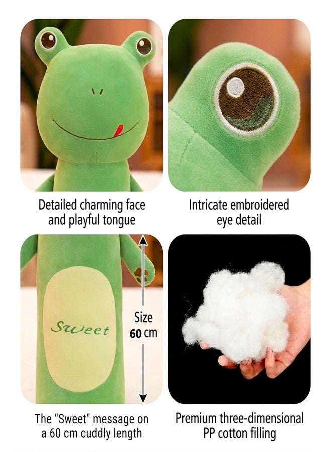 Tickles Cute Frog Soft Stuffed Plush Animal Bolster Pillow Cushion for Sofa Boys & Girls Birthday Gift (Size: 60 cm Color: Green) - Image 5