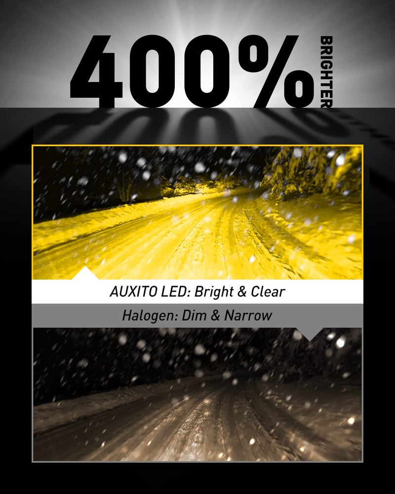 AUXITO مصابيح ضباب LED AUXITO 9006 HB4، 3000K أصفر كهرماني، 6000 لومن سطوع عالي، 30 واط توصيل وتشغيل، اختراق فائق مع 12 شريحة CSP، مقاومة للماء، بديل لمصابيح DRL للسيارات، عبوة من 2 - Image 3