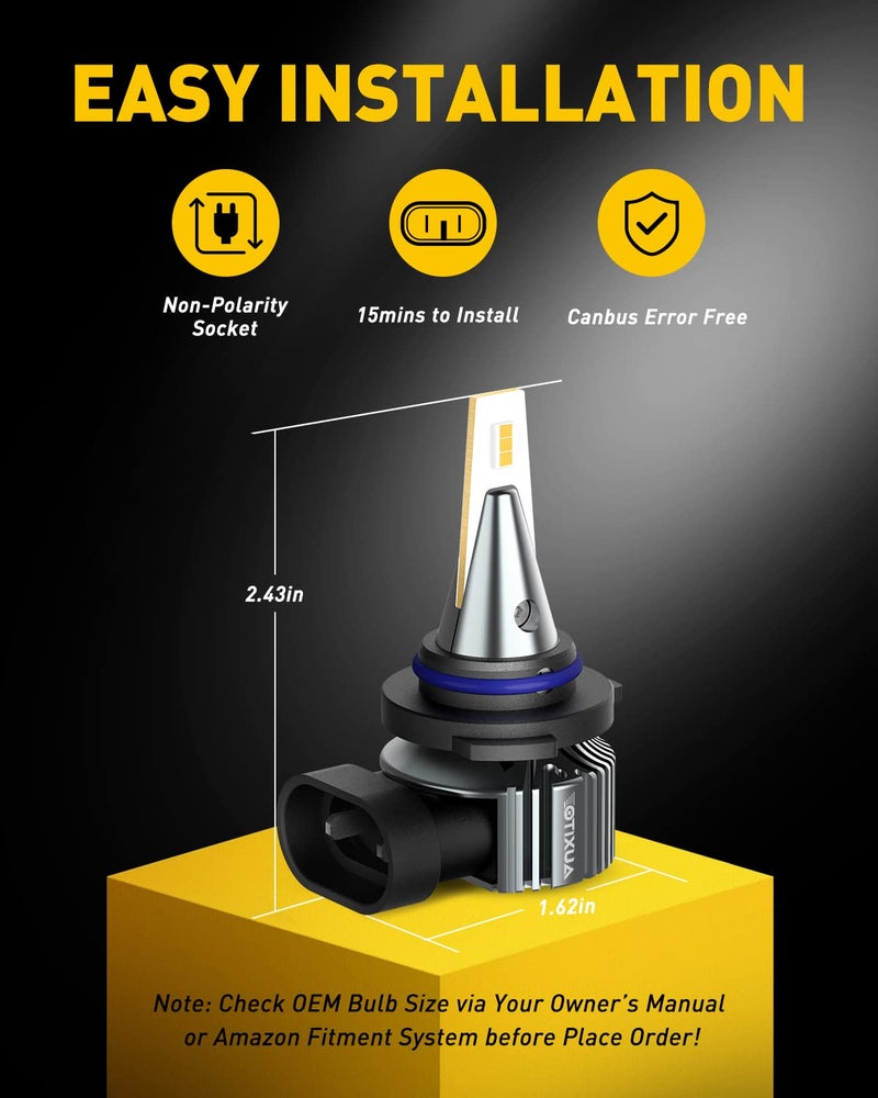 AUXITO مصابيح ضباب LED AUXITO 9006 HB4، 3000K أصفر كهرماني، 6000 لومن سطوع عالي، 30 واط توصيل وتشغيل، اختراق فائق مع 12 شريحة CSP، مقاومة للماء، بديل لمصابيح DRL للسيارات، عبوة من 2 - Image 5