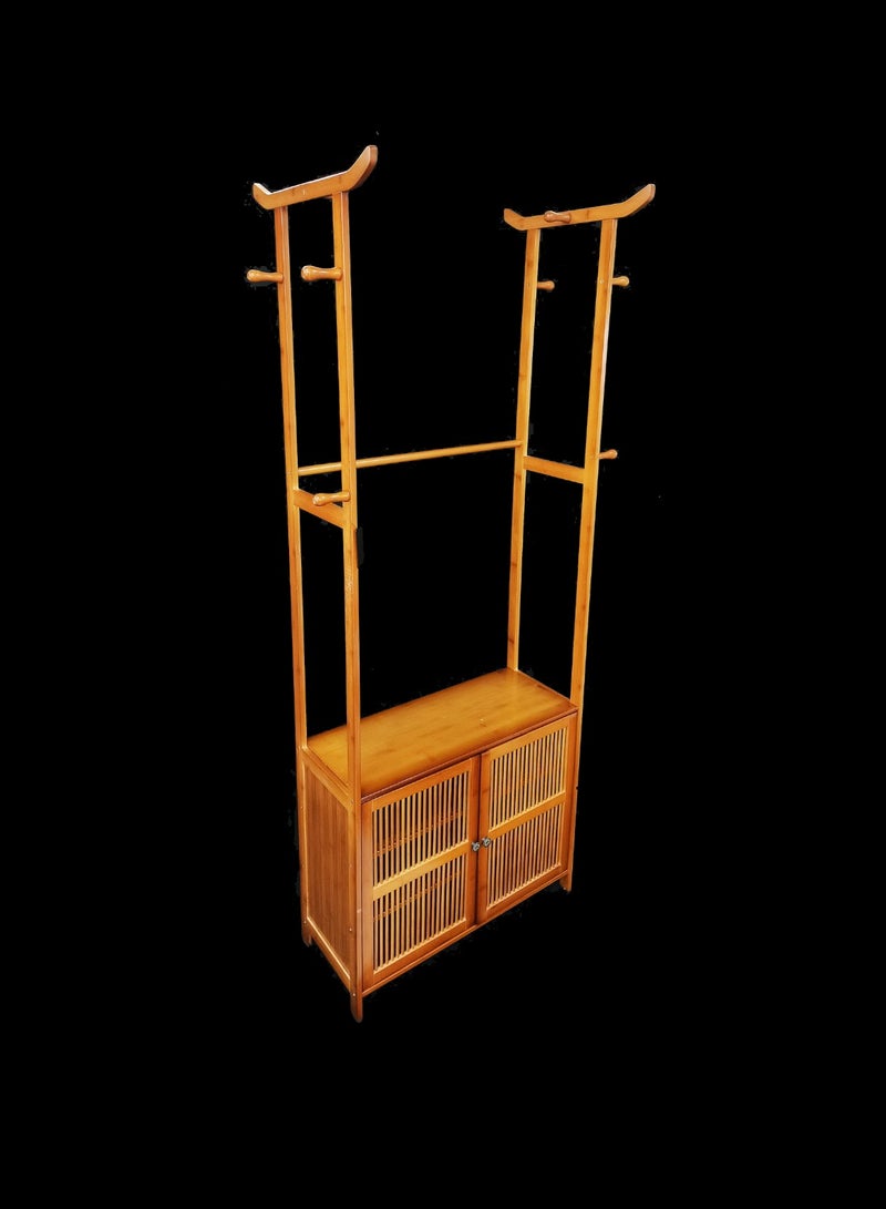 Living Wooden Hanger Coat Rack, 2-Tier Freestanding Shoe Rack Storage With 8 Hooks 