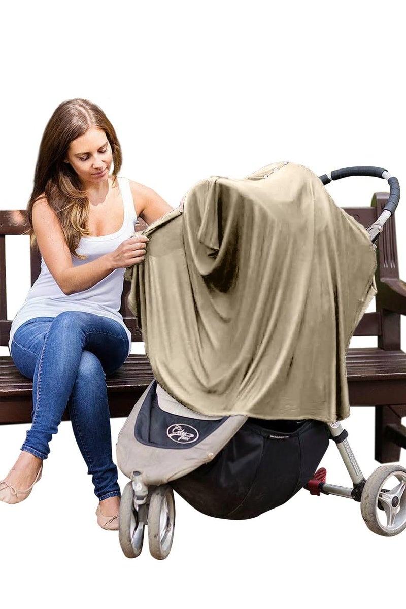 Byrd & Blume Maternity Nursing Cover Breathable Lightweight Breastfeeding Cover Wrap Shawl Scarf Poncho Full 360 (Latte, One size) - Image 4
