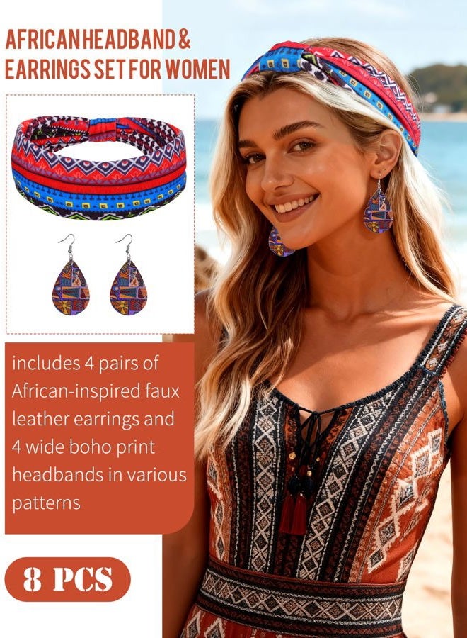 KUTTOR African Boho Print Headband Head Wraps Faux Leather Earrings Accessories Set African Jewelry for Women - Image 3