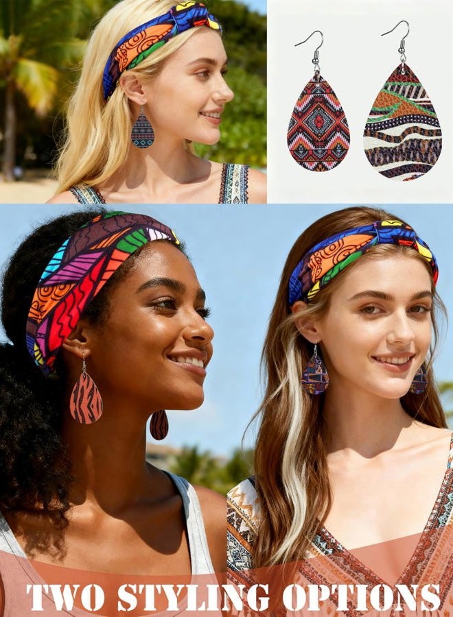 KUTTOR African Boho Print Headband Head Wraps Faux Leather Earrings Accessories Set African Jewelry for Women - Image 5