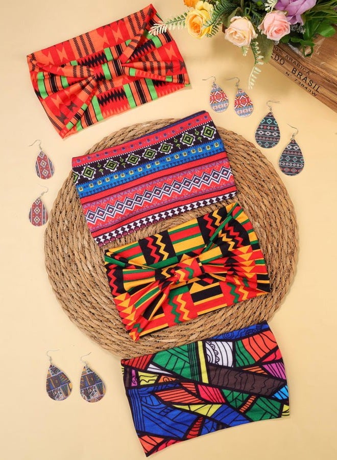 KUTTOR African Boho Print Headband Head Wraps Faux Leather Earrings Accessories Set African Jewelry for Women - Image 4