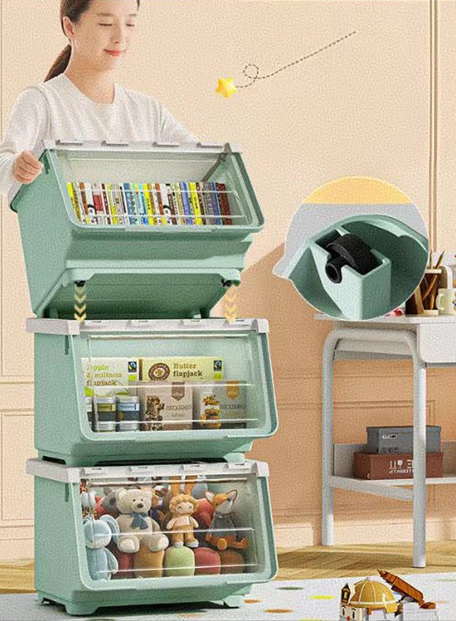 JCB CHIC صندوق تخزين بلاستيك بسعة كبيرة ， صناديق تخزين مع أغطية ， خزانة تخزين مفتوحة ， صندوق تخزين متعدد الاستخدامات صندوق تخزين للملابس والألعاب والكتب والوجبات الخفيفة (3 قطع) - Image 1