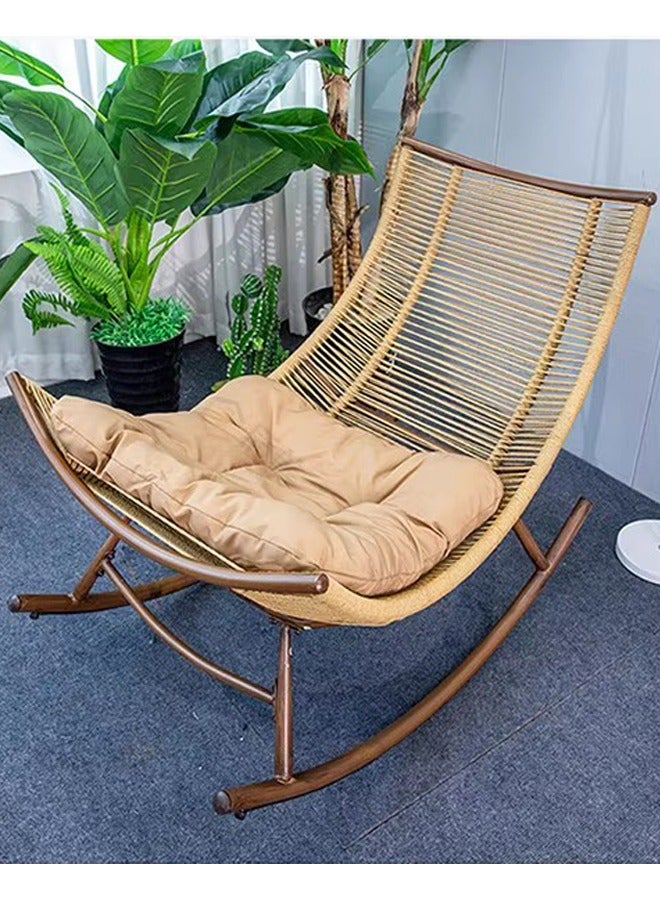 كرسي هزاز للاسترخاء كبير الحجم من  مع وسادة مبطنة، كرسي هزاز كسول للاستخدام في الفناء الخلفي والحديقة والشرفة الأمامية وغرفة المعيشة (بيج) - Image 3