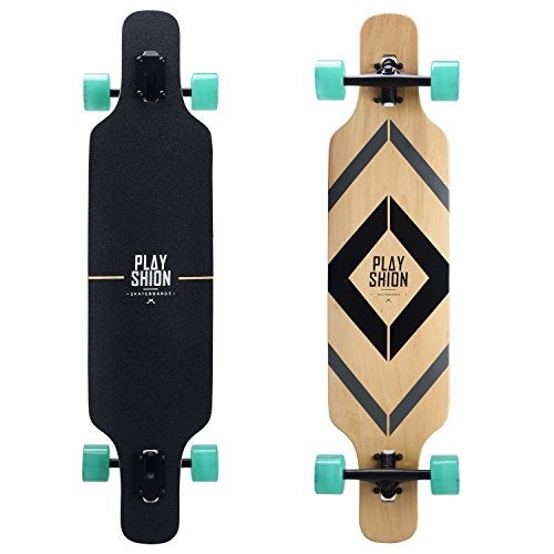 Playshion 39 Inch Drop Through Freestyle Longboard Skateboard Cruiser Black - Image 1