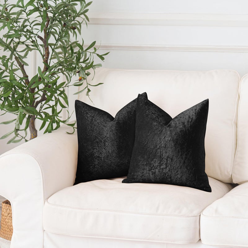 NiNi ALL Velour Throw Pillow Covers Black 18x18 Inch Set of 2 Decorative Luxurious Pillow Cover Glossy Pillowcase Cushion Cases for Couch Sofa and Home Decor - Image 2