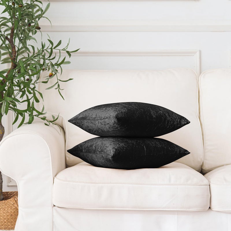 NiNi ALL Velour Throw Pillow Covers Black 18x18 Inch Set of 2 Decorative Luxurious Pillow Cover Glossy Pillowcase Cushion Cases for Couch Sofa and Home Decor - Image 3