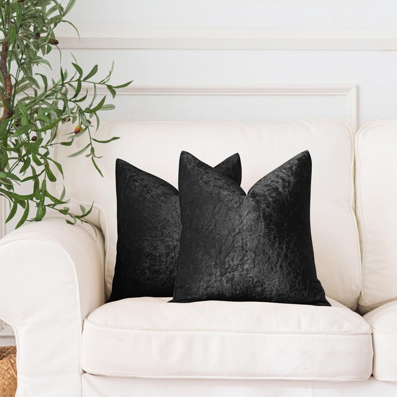 NiNi ALL Velour Throw Pillow Covers Black 18x18 Inch Set of 2 Decorative Luxurious Pillow Cover Glossy Pillowcase Cushion Cases for Couch Sofa and Home Decor - Image 1