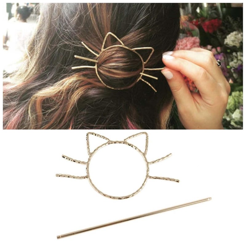 Metal Hair Slide Clip Barrette Cat Shape Hair Stick Pin Vintage Hair Fork Pin Bun Holder Alloy Hair Clip Decorative Hair Accessories for Women and Girls Gold