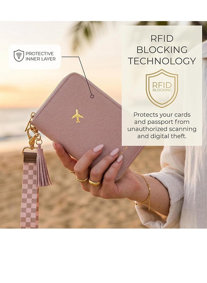 GD RFID Blocking Passport Holder Travel Document Organizer with Zipper & Wrist Strap - Beautiful Passport Holder And Travel Wallet  Multi-slot Document Holder for Credit Cards ID  Boarding Passes and Passport - Image 4