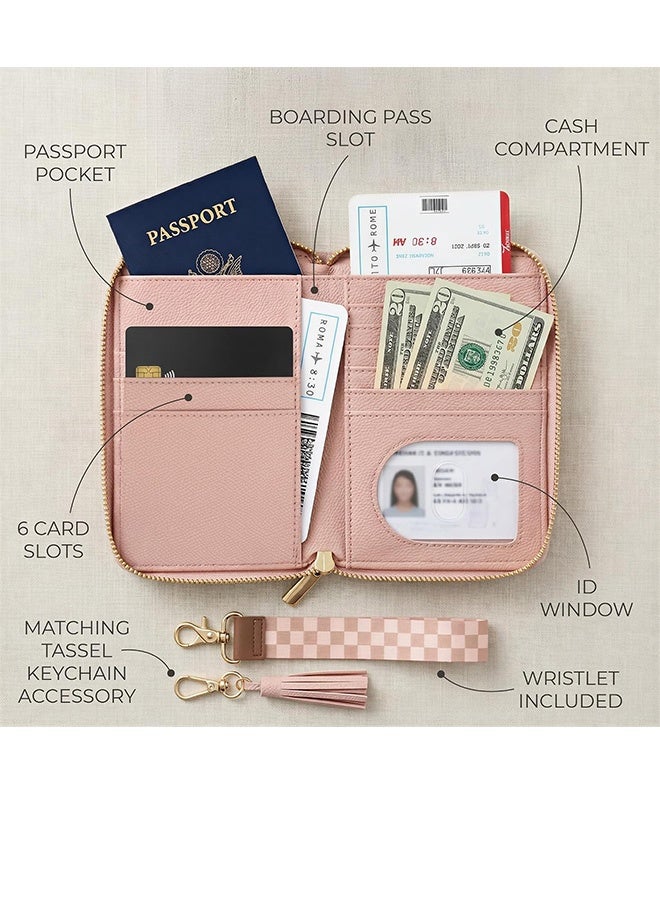 GD RFID Blocking Passport Holder Travel Document Organizer with Zipper & Wrist Strap - Beautiful Passport Holder And Travel Wallet  Multi-slot Document Holder for Credit Cards ID  Boarding Passes and Passport - Image 3