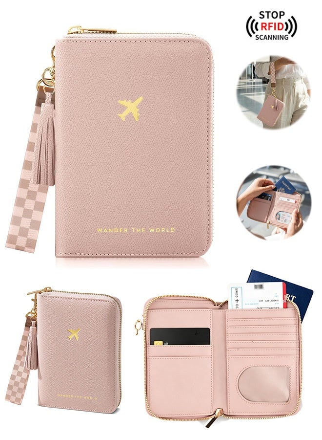 GD RFID Blocking Passport Holder Travel Document Organizer with Zipper & Wrist Strap - Beautiful Passport Holder And Travel Wallet  Multi-slot Document Holder for Credit Cards ID  Boarding Passes and Passport - Image 1