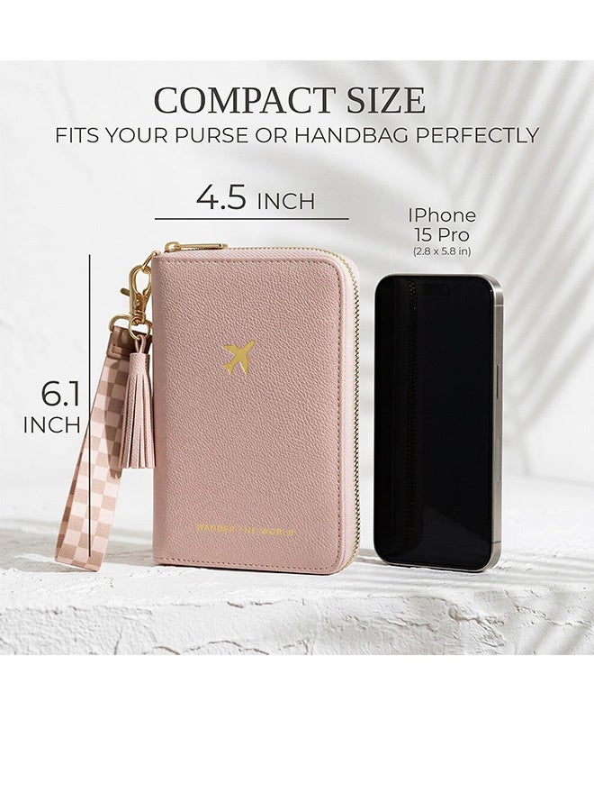GD RFID Blocking Passport Holder Travel Document Organizer with Zipper & Wrist Strap - Beautiful Passport Holder And Travel Wallet  Multi-slot Document Holder for Credit Cards ID  Boarding Passes and Passport - Image 2