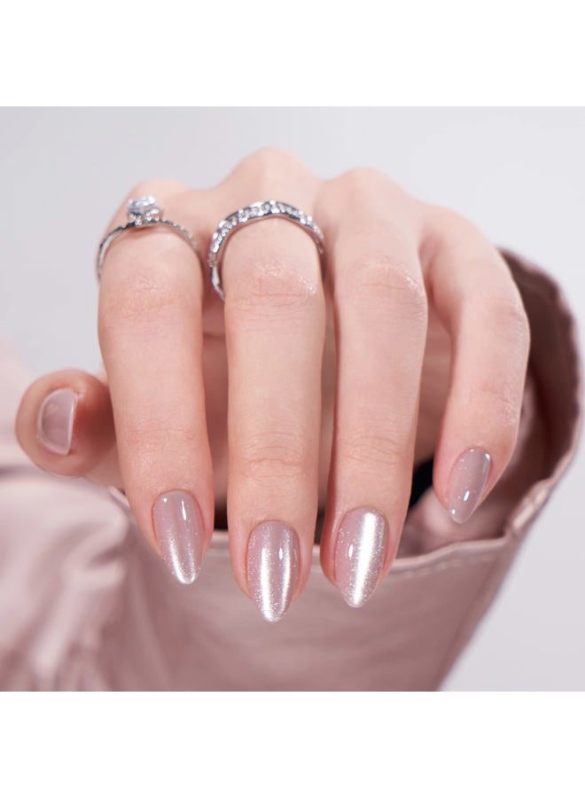 BTArtbox Press On Nails Almond - Short Soft Gel Fake Nails with Nail Glue, Opaque Reusable Stick On Nails in 16 Sizes - 32 Nail Kit, Falling Star Cat Eye - Image 1