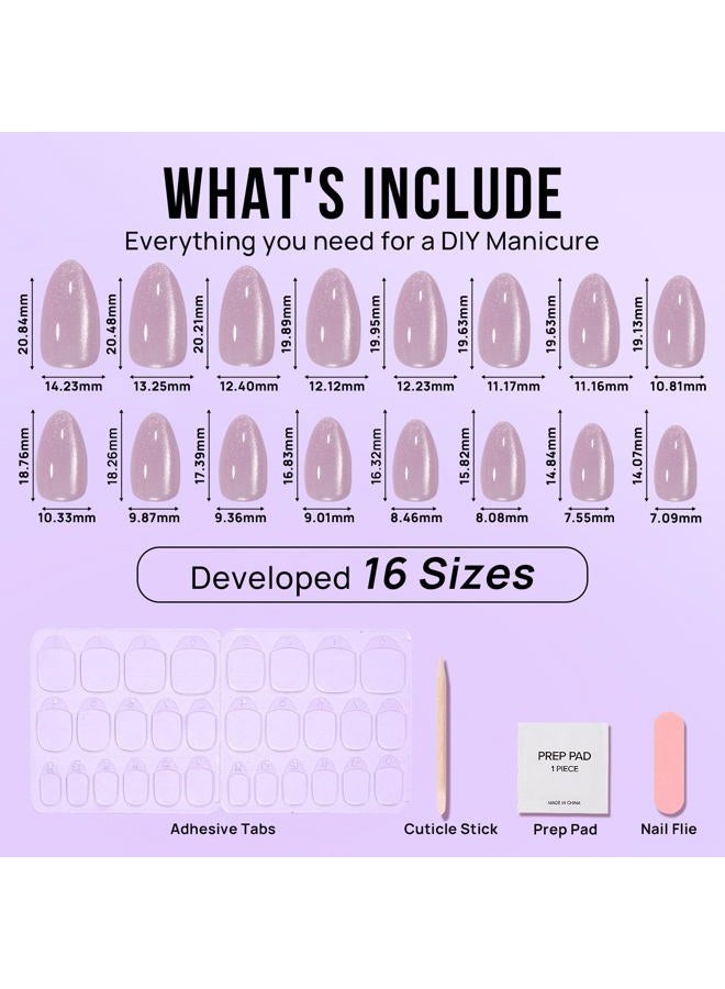 BTArtbox Press On Nails Almond - Short Soft Gel Fake Nails with Nail Glue, Opaque Reusable Stick On Nails in 16 Sizes - 32 Nail Kit, Falling Star Cat Eye - Image 5