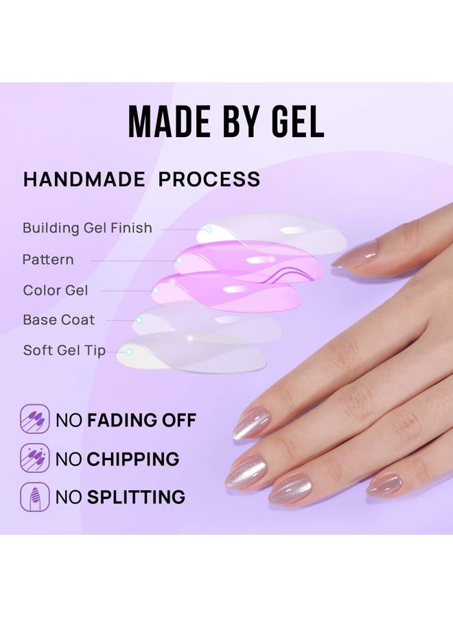 BTArtbox Press On Nails Almond - Short Soft Gel Fake Nails with Nail Glue, Opaque Reusable Stick On Nails in 16 Sizes - 32 Nail Kit, Falling Star Cat Eye - Image 4