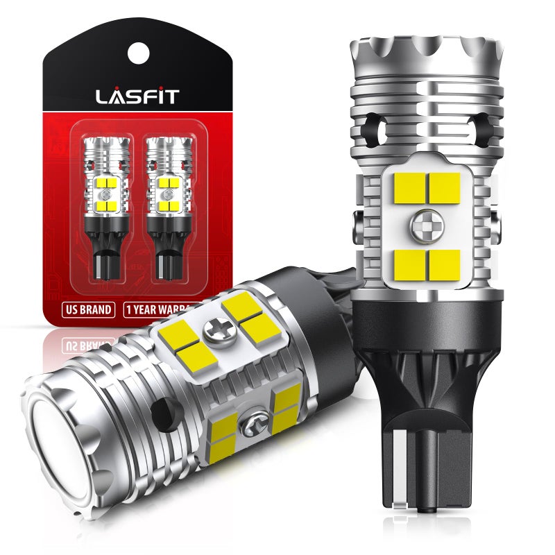 LASFIT 921 LED Bulb Reverse Lights 912 T15 Back Up Light CANBUS Error Free W16W 906 Reversing Bulb 904 916 6000K Xenon White New Upgrade Design Plug and Play Pack of 2