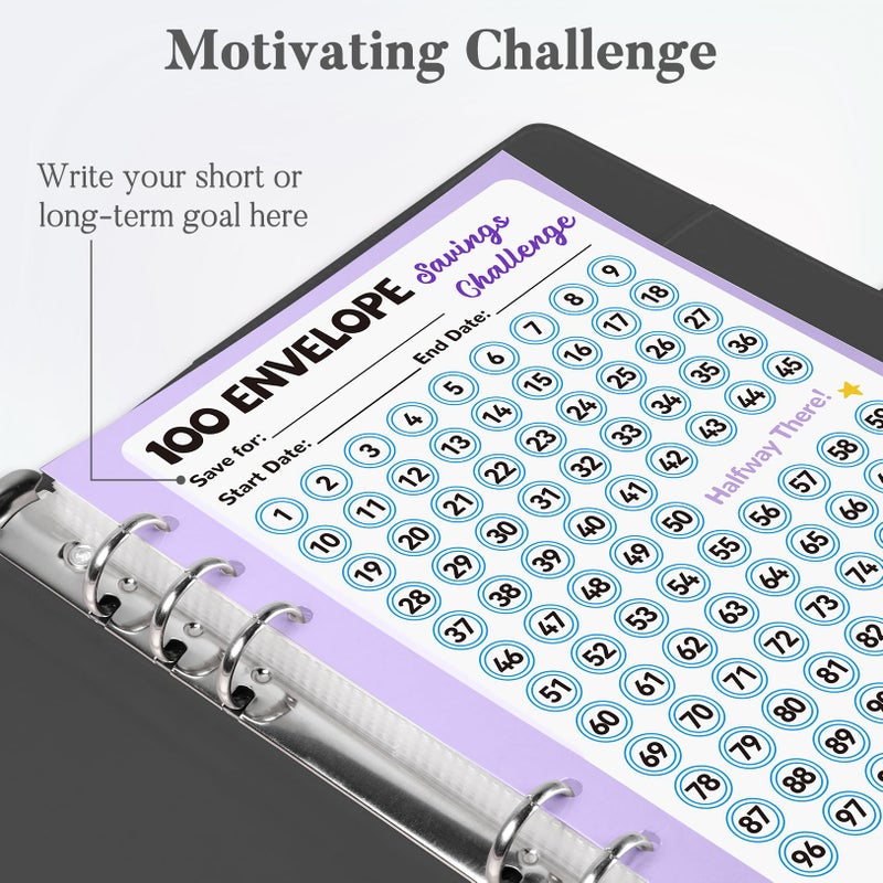 Fabmaker 100 Envelopes Money Saving Challenge Binder, A5 Savings Challenges Book with Envelopes & Reusable Tracker, Savings Binder - Save $5050 in Fun & Motivating Way, A5 Envelope Challenge Binder Kit - Image 3