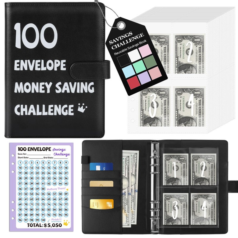 Fabmaker 100 Envelopes Money Saving Challenge Binder, A5 Savings Challenges Book with Envelopes & Reusable Tracker, Savings Binder - Save $5050 in Fun & Motivating Way, A5 Envelope Challenge Binder Kit - Image 1