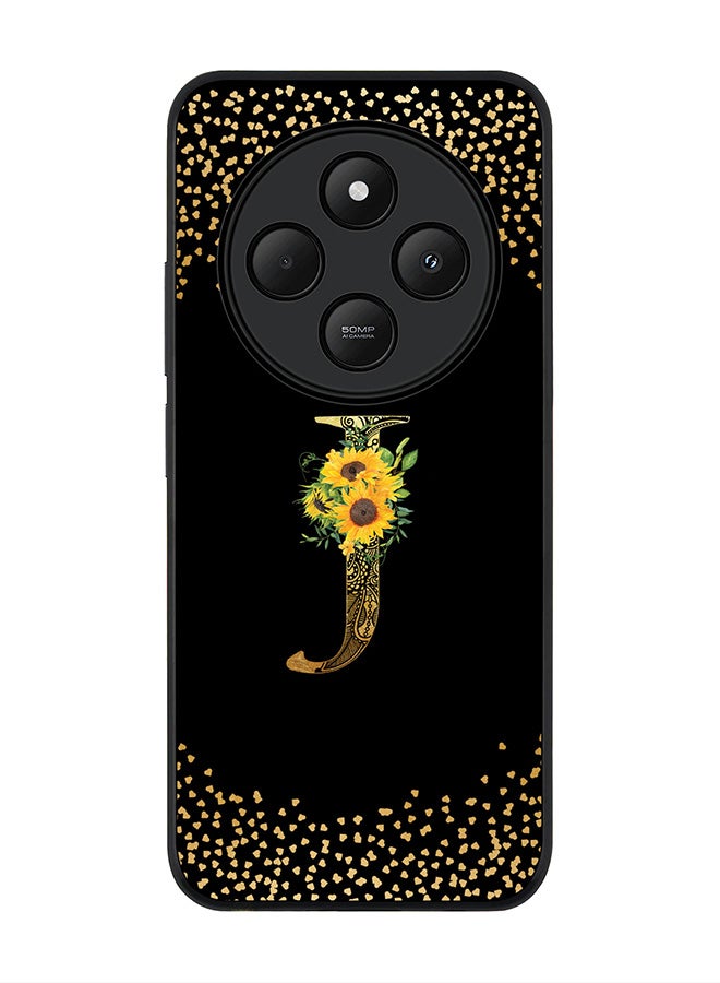 Stylizedd For Xiaomi Redmi 14C / 14R Case,Slim fit Camera Protection, Shockproof Thin Phone cover - Custom Floral Monogram - J ( Black ) - Image 1