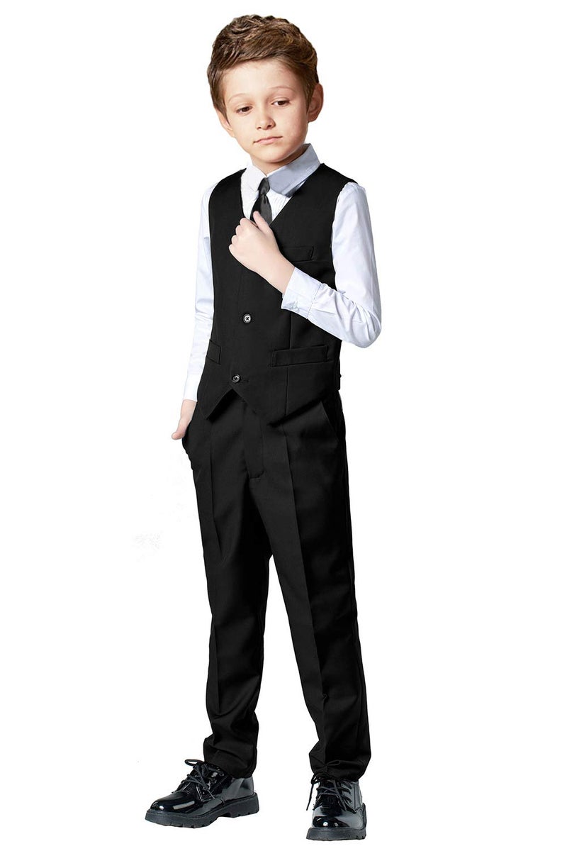 SaiLiiny Boys 4 Pieces Black Suits Slim Fit Outfits Vest Sets Formal Dresswear for Boy Suit with Tie Size 6 - Image 3