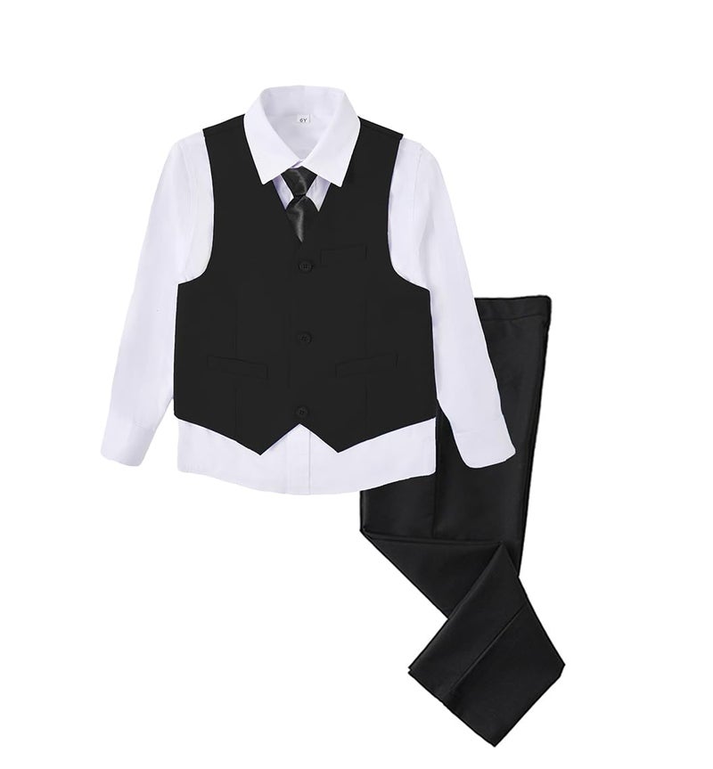 SaiLiiny Boys 4 Pieces Black Suits Slim Fit Outfits Vest Sets Formal Dresswear for Boy Suit with Tie Size 6 - Image 1