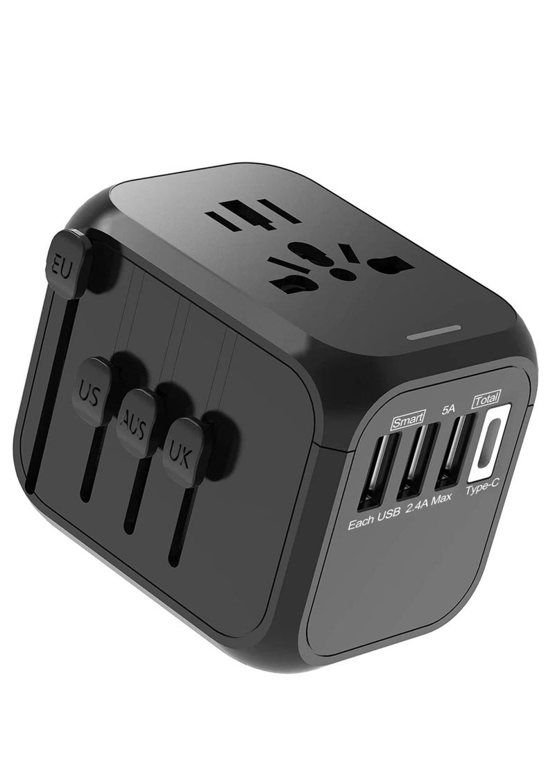 Captaintech International Travel Plug Adapter - Universal Travel Plug Adapter Travelling Essentials to US EU UK Spain Australia Ireland Switzerland Ireland Italy Worldwide with Socket 3 USB Type-C Outlet - Image 1