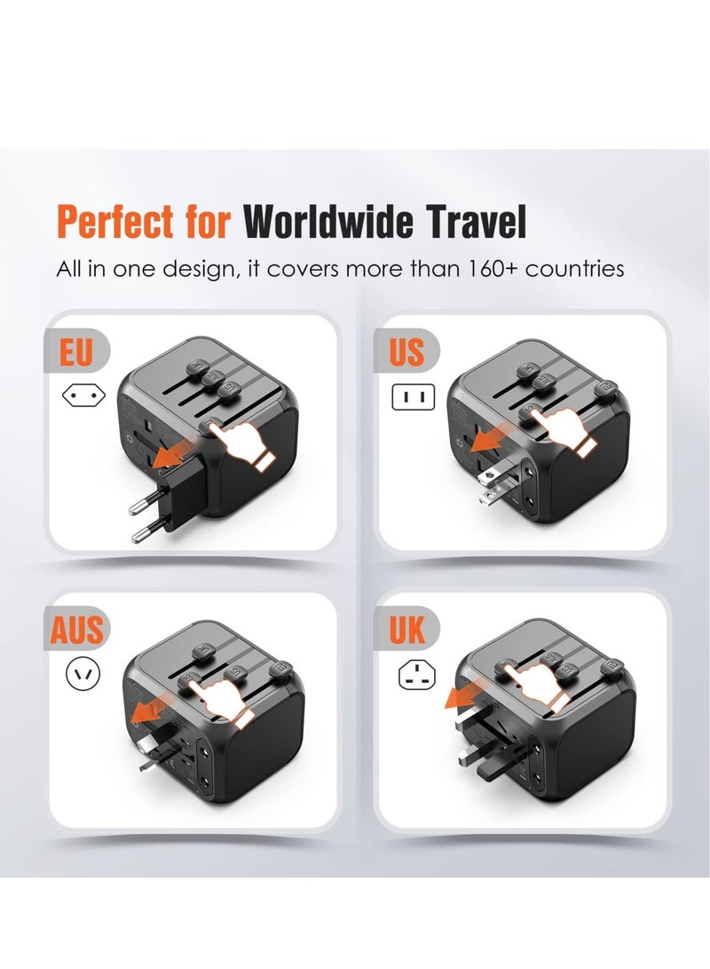 Captaintech International Travel Plug Adapter - Universal Travel Plug Adapter Travelling Essentials to US EU UK Spain Australia Ireland Switzerland Ireland Italy Worldwide with Socket 3 USB Type-C Outlet - Image 2