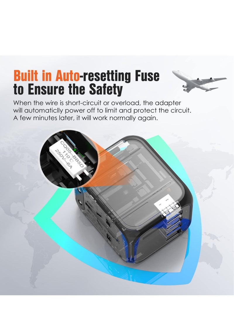 Captaintech International Travel Plug Adapter - Universal Travel Plug Adapter Travelling Essentials to US EU UK Spain Australia Ireland Switzerland Ireland Italy Worldwide with Socket 3 USB Type-C Outlet - Image 4