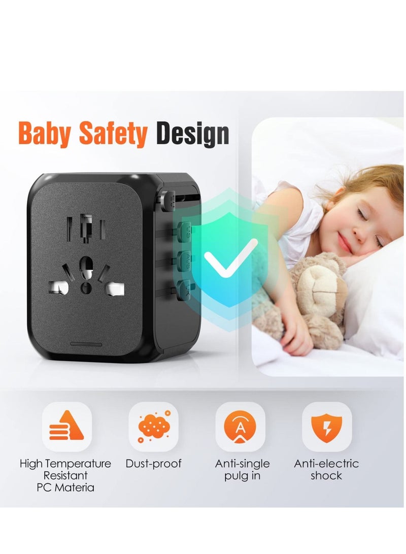Captaintech International Travel Plug Adapter - Universal Travel Plug Adapter Travelling Essentials to US EU UK Spain Australia Ireland Switzerland Ireland Italy Worldwide with Socket 3 USB Type-C Outlet - Image 5