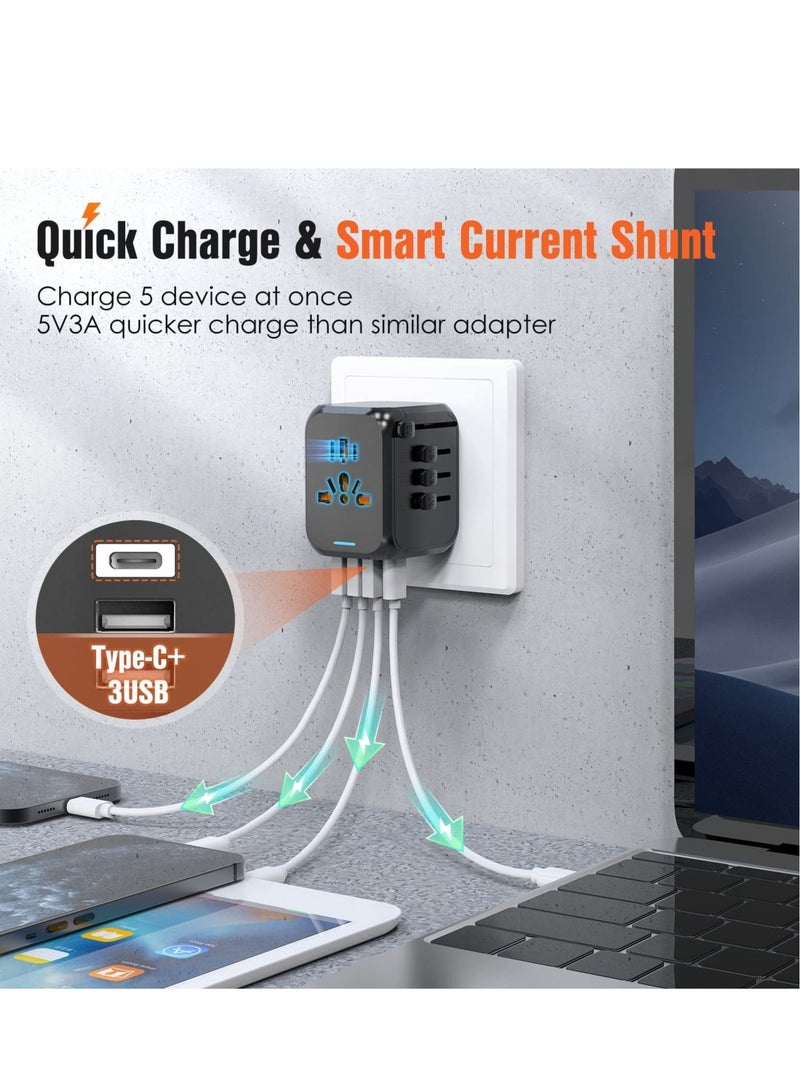 Captaintech International Travel Plug Adapter - Universal Travel Plug Adapter Travelling Essentials to US EU UK Spain Australia Ireland Switzerland Ireland Italy Worldwide with Socket 3 USB Type-C Outlet - Image 3