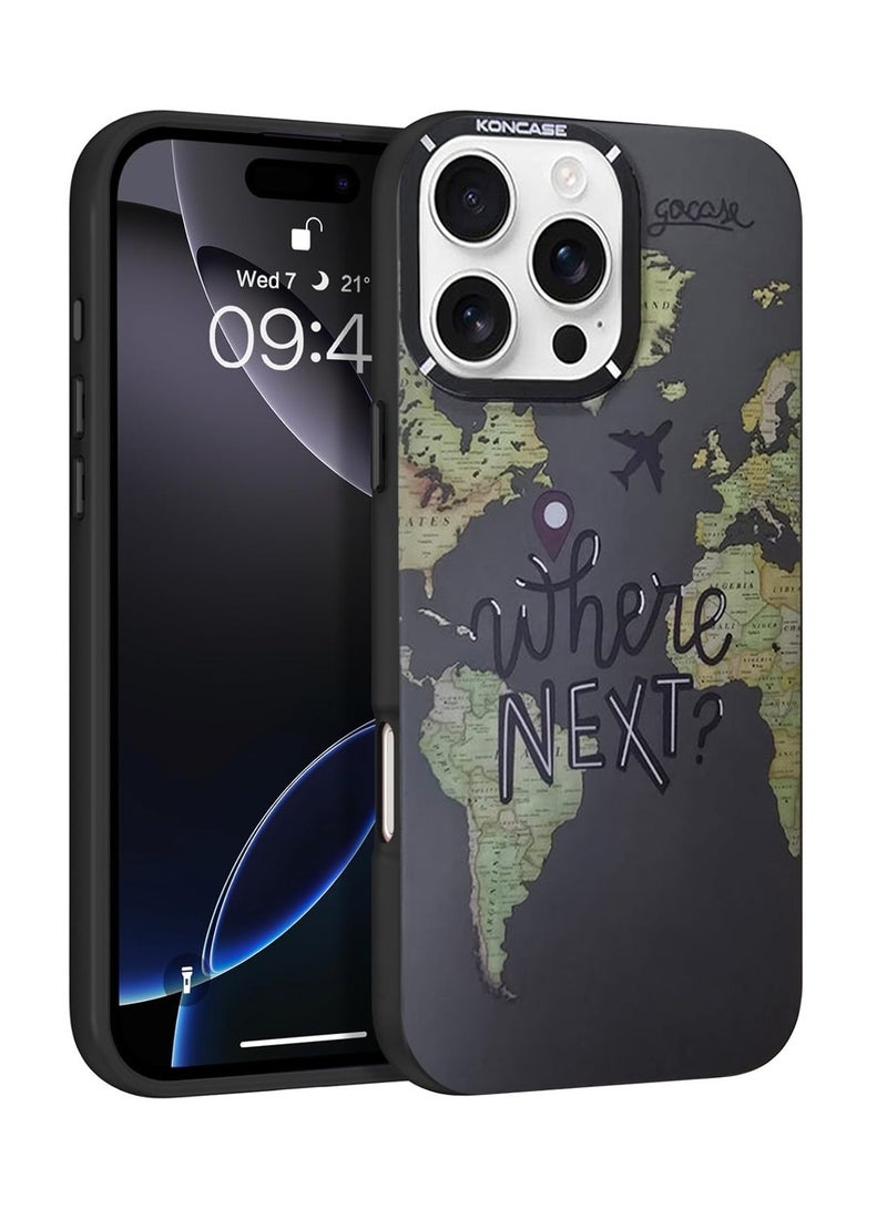 Techie غطاء خلفي سيليكون TPU لخريطة العالم الجمالية مع واقي عدسة الكاميرا المرتفعة لجهاز آبل آيفون 16 برو ماكس - Image 1