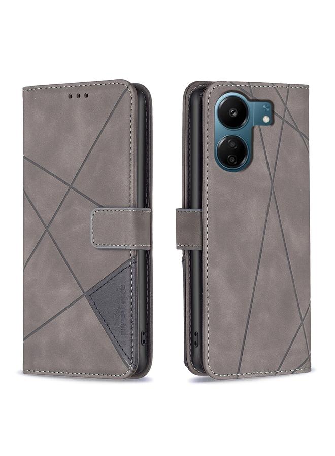 The Bros Case For Xiaomi Redmi 13C Magnetic Buckle Rhombus Texture Leather Phone Case