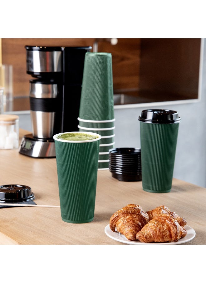 Restaurantware Restaurantware 20 Ounce Ripple Insulated Coffee Cups, 250 Double Wall Corrugated Tumblers, Sustainable Forest Green Paper Design, Ribbed Surface, Secure Grip, Matching Lids Sold Separately  - Image 2