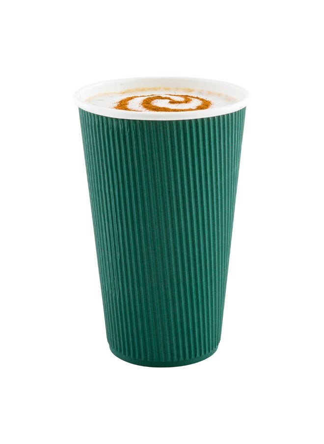 Restaurantware Restaurantware 20 Ounce Ripple Insulated Coffee Cups, 250 Double Wall Corrugated Tumblers, Sustainable Forest Green Paper Design, Ribbed Surface, Secure Grip, Matching Lids Sold Separately  - Image 1