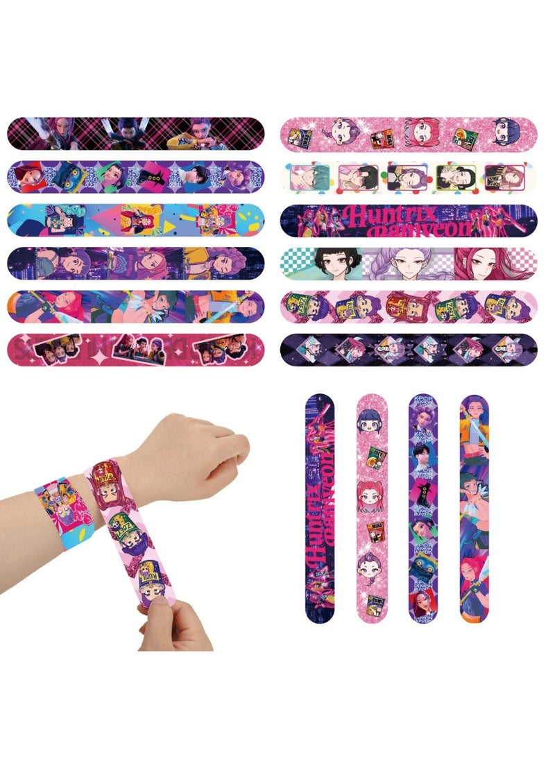 saykfoe 12Pcs Kpop Demon Hunters Slap Bracelets, Anime Character Snap Wristbands, Kpop Themed Party Favors for Fans & Kids, Reusable Wrist Bands for Birthday, Concerts & Events - Image 1