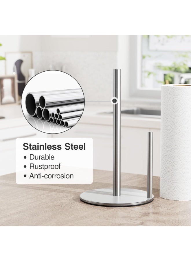 سوفام رف مناشف ورقية للمطبخ الفضي، رف مناشف ورقية للمطبخ من الاستينلس ستيل عالي الجودة، لوضع مناشف ورقية للمطبخ، وموزع مناشف ورقية منضدة، بقاعدة ذات وزن (فضي) - Image 5