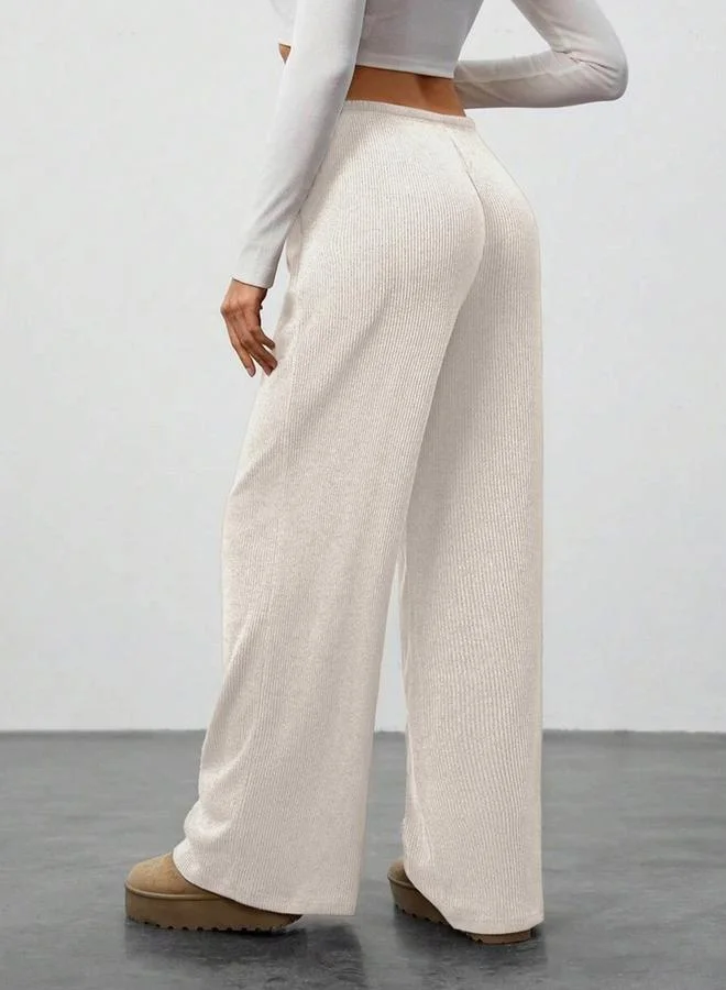 تايك تو women's texture drawstring waist wide leg pants