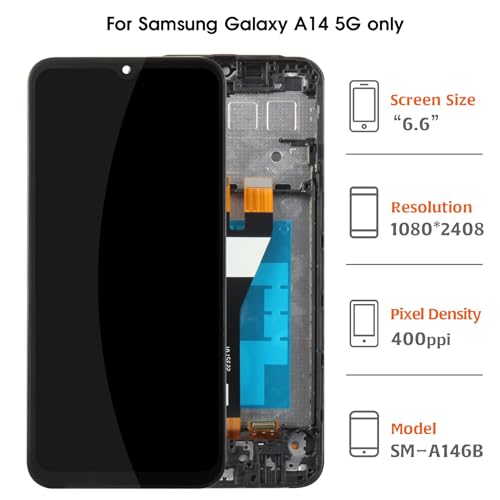 Olivechard Original for Samsung Galaxy A14 5G LCD Screen Replacement with Frame SMA146BDS SMA146PDS SMA146U1DS 66 Display Replacement Screen Touch Digitizer Assembly Repair Kit Included - Image 3