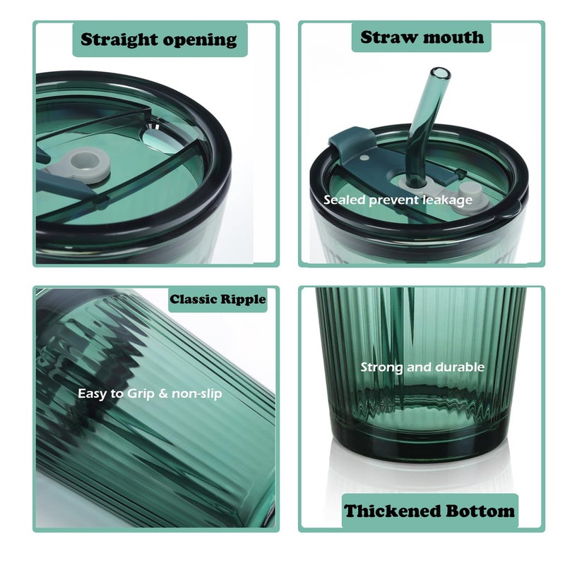 Joeyan Glass Tumbler with Straw and Lid,Green Glasses Water Cup with Straw,Colored Glass Drinking Jars for Juice Beverages Iced Coffee Tea Smoothie Soda Milk,15 oz,Set of 2,Dishwasher Safe - Image 4