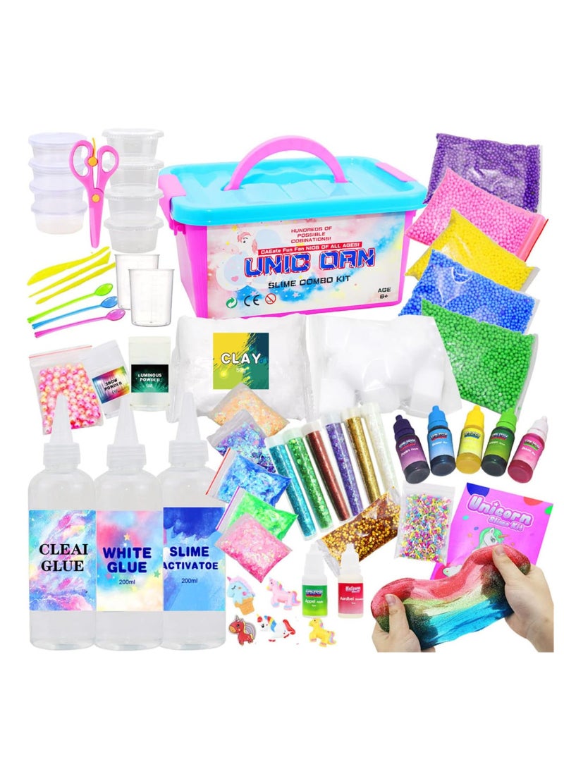 YelaJoy Slime Making Kit for Girls Boys, Diy Slime Toys Gifts for Kids,  Fluffy Cloud Foam Squish Glitter Slime Making Kits with with Unicorn Charms - Image 1