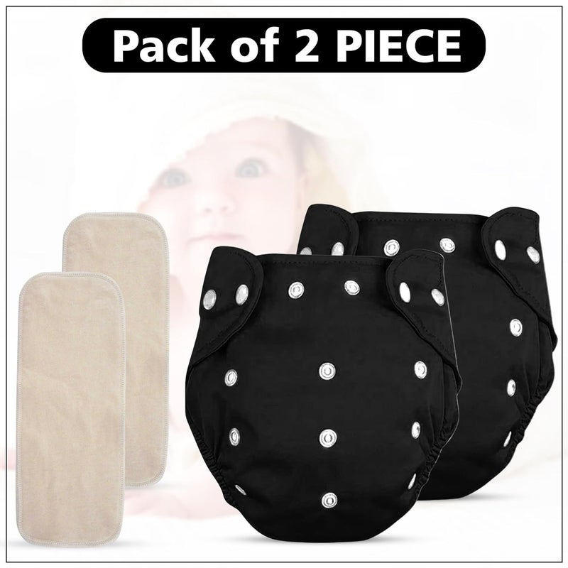 GLUN® Reusable Baby Cloth Diapers Combo, Pack of 2 Black Solid Colour Comfort & Protection, Leakproof & High Absorption - Image 2
